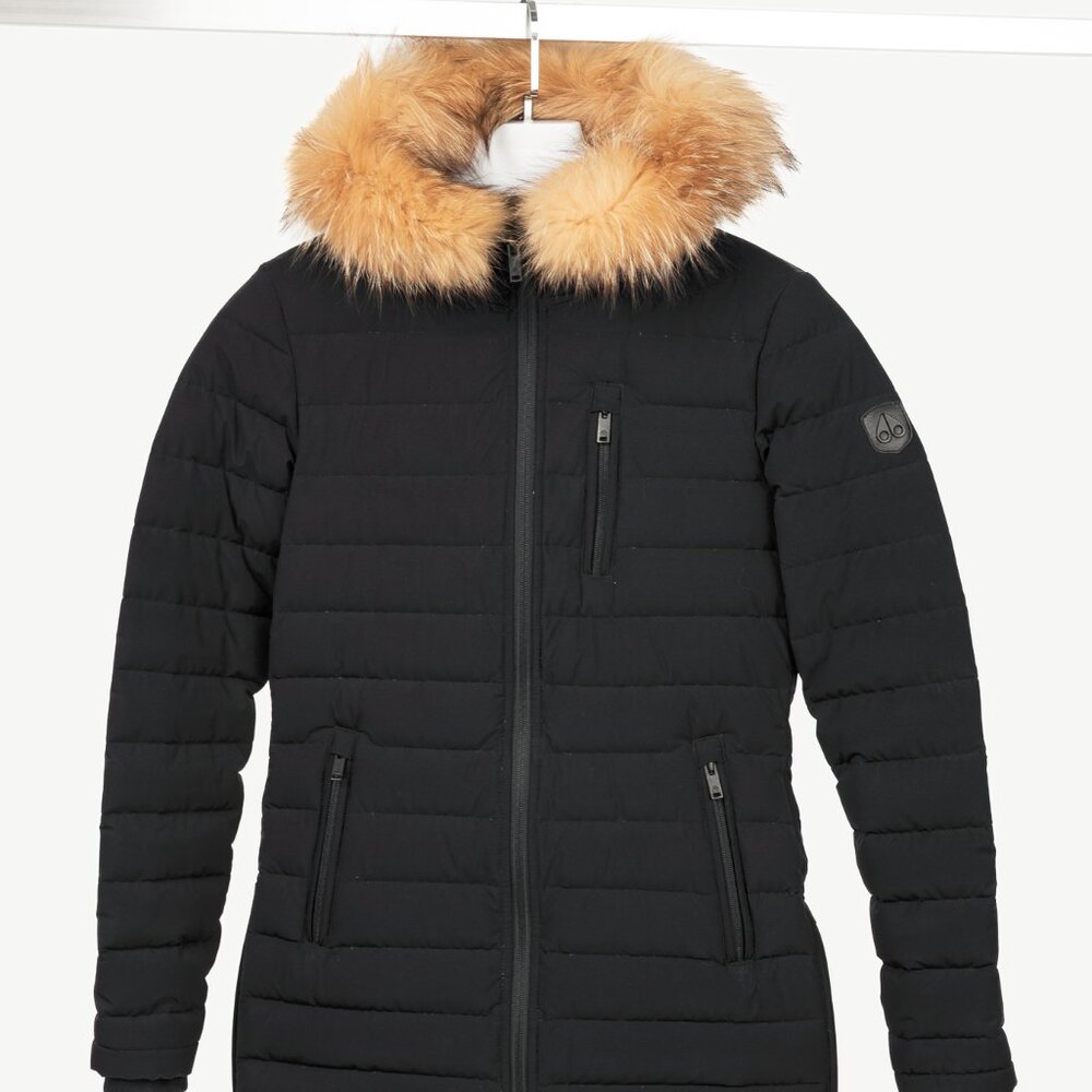 Moose Knuckles Roselawn Black Fur-Hood Quilted Puffer Jacket